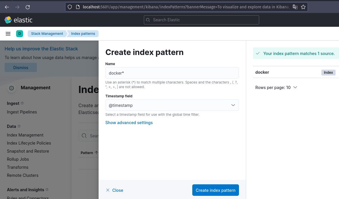 kibana create index pattern settings